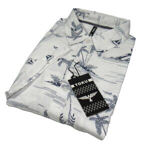TOKU Men's S/S Shirt Island Palm Tree Pattern White Size XL